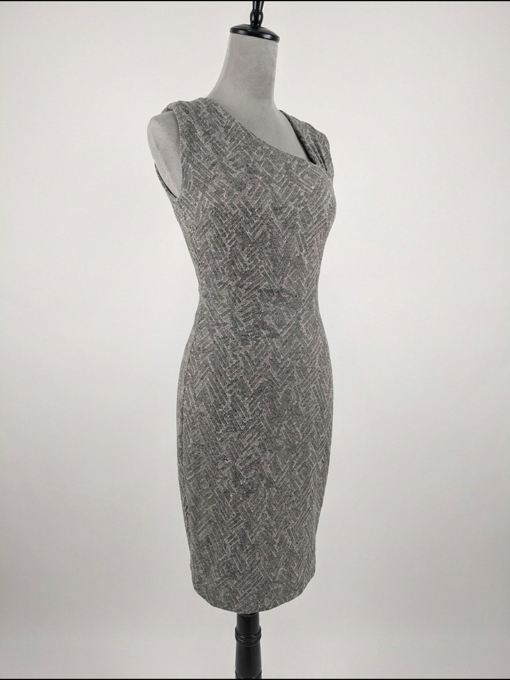 Cache Gray Geometric Sheath Dress Size 2 Career Cocktail Stretch